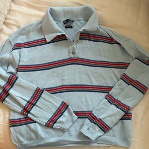 GAP Light Blue V-Neck Stripe Polo Sweater with Red and Navy Bands